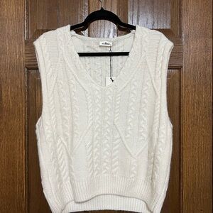 Women's Cream Cable Knit V-Neck Sweater Vest